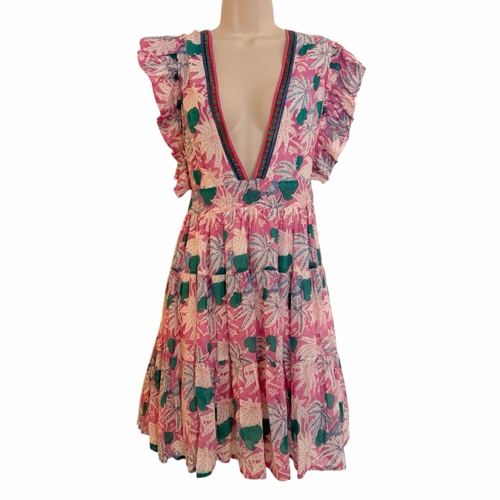 Oliphant Women’s Cayman Lilac Deep V Cross-back Floral Mini Dress Small NWT